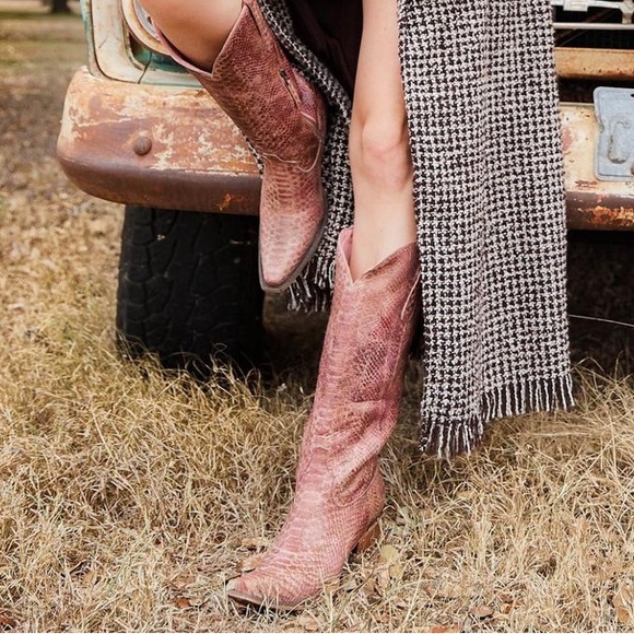 Lane Shoes - Junk Gypsy X Lane Desert Highway Tall Pink Snake Print Cowboy Boots JG0064A
